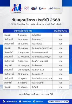 วันหยุดบริการประจำปี 2568